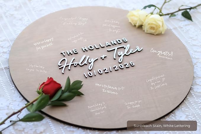 Personalized Round Guest Book Alternative Sign, Unique Guest Book Sign, Custom Alternative Guest Book, Wooden Guest Book, Wedding Ceremony Guestbook Sign (Design 6) - Image 3
