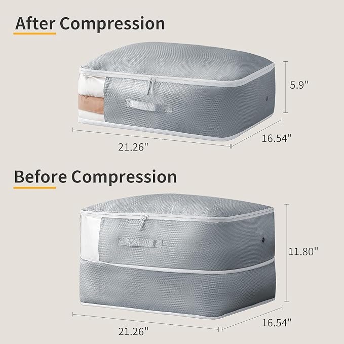 DIMJ Comforter Storage Bag - Large Capacity Ultra Space Saving Self Compression Organize for Duvet, Pillow, Bedding, Blanket Storage Organizer Nylon Compression Bags, Sheet Storage with Zipper - Image 3