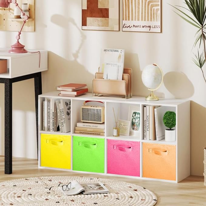 ShellKingdom Storage Bins, Foldable Fabric Storage Cubes And Cloth Storage Organizer Drawer For Closet And Toys, 8 Pack (Orange+Yellow+Fuchsia+Grass Green) - Image 4