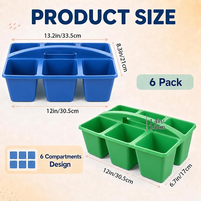 gisgfim 6 Pack Plastic Classroom Caddy with 6-Compartments Plastic Storage Caddies with Handle 6 Compartments Table Caddy Organizer Versatile Table Caddies for Classroom Office Storage, Rainbow Color - Image 2