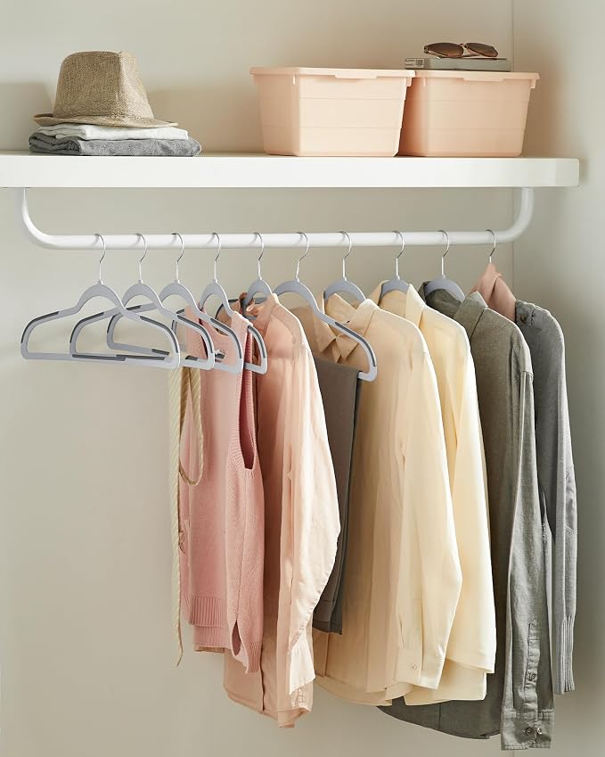 SONGMICS Plastic Clothes Hangers, Pack of 30, Non-Slip, Space-Saving | 0.2 Inches Thick, 17.7 Inches Wide, 360° Swivel Hook, Light Gray and Dark Gray, BREANNA Collection UCRP30G - Image 3