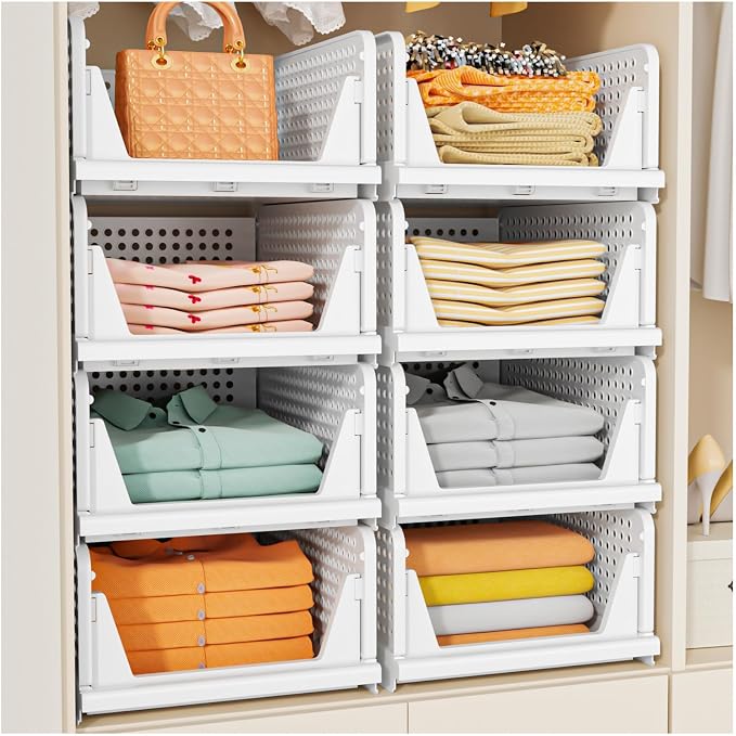 Upgraded Closet Organizers and Storage, Stackable Closet Organizer Basket | 5 Pack Foldable Closet Storage Bins for Bathroom Laundry Room Wardrobe Storage, Space-Saving Clothes Drawer Organizer by SNSLXH