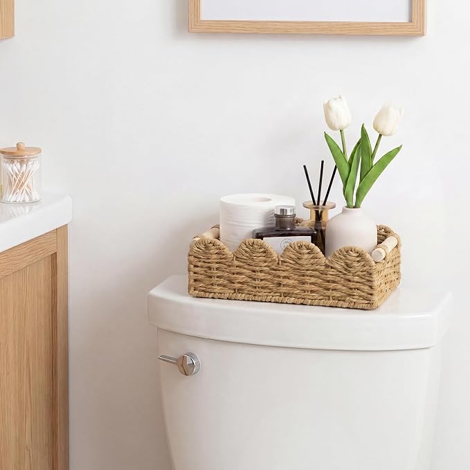 StorageWorks Toilet Paper Storage Baskets, Wicker Baskets for Organizing | Scalloped Wicker Basket for Living Room, Decorative Scalloped Baskets for Storage, Wicker Baskets for Organizing and Decor - Image 6