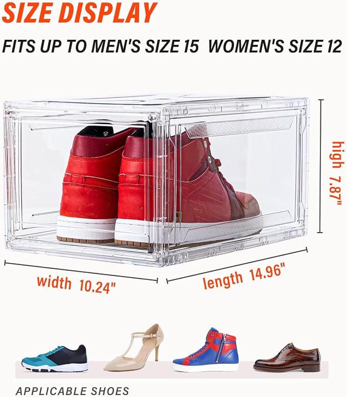 KDOR Shoe Boxes Clear Plastic Stackable 3 Pack Shoe Storage for Sneakerheads, Shoe Display Case Magnetic Door, Strong and Block of UV Protect your Shoes - Image 2