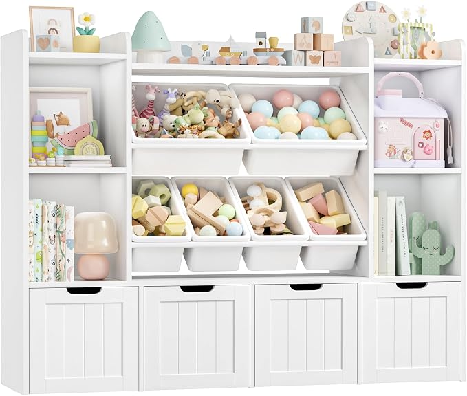 Toy Storage Organizer with Movable Drawer Toy Organizer for Kids | Large Toy Organizers and Storage with 6 Storage Cubbies, Kids Toy Storage and Toy Chest for Playroom and Kids Room, White - Image 6