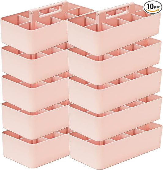 -Large Portable Caddy, DIY Dividers, 8 Compartments, School Office Supplies Home Business Basket with Handle Storage Organizer Made in USA (10 PACK, Indie Pink) by EnjoyOrganizer