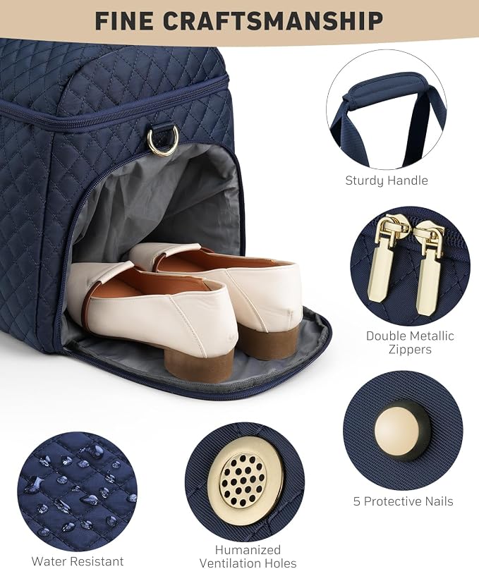 Weekender Bags for Women, Wide Open Large Travel Duffle Bag with Shoe Compartment, Overnight Carry on Bag Personal Item Travel Bag with Wet Pocket (Blue) - Image 5