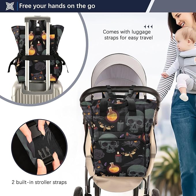MNSRUU Diaper Bag Grey Skull Diaper Bag Backpack Multifunction Travel Diaper Bag Tote Large Capacity Diaper Changing Backpacks for Moms Dads - Image 4