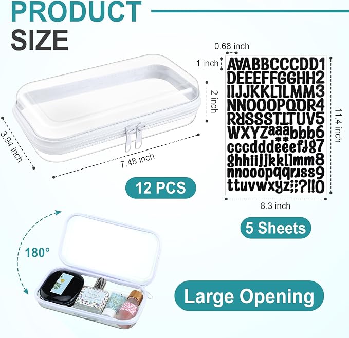 12 Pcs Clear Hard Zipper Case Back to School,7.48 x 3.94 x 2“ | Plastic Zipper Pouch with 5 Sheets Alphabet Stickers Toy Storage Organizer Makeup Case for Travel Building Blocks Puzzles - Image 2