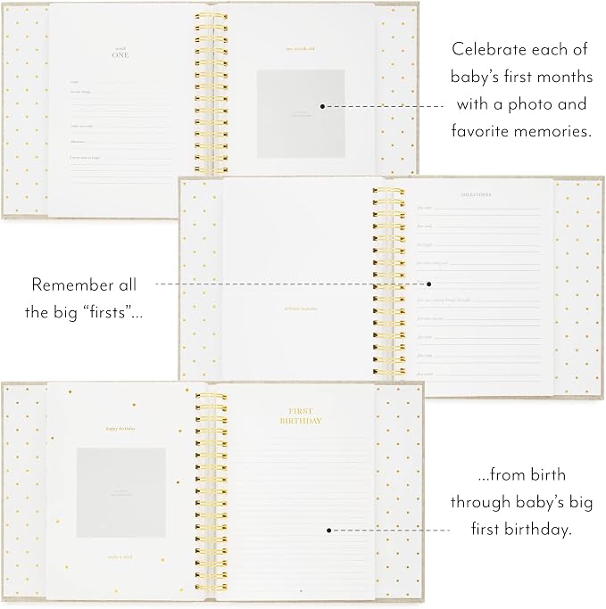 Sugar Paper Baby Keepsake Book, Memory Book from Pregnancy to First Year, Milestone Journal with Pocket Storage, Baby Shower Idea, Gender Neutral Gift, Cloth Hardcover, Rose Linen - Image 7