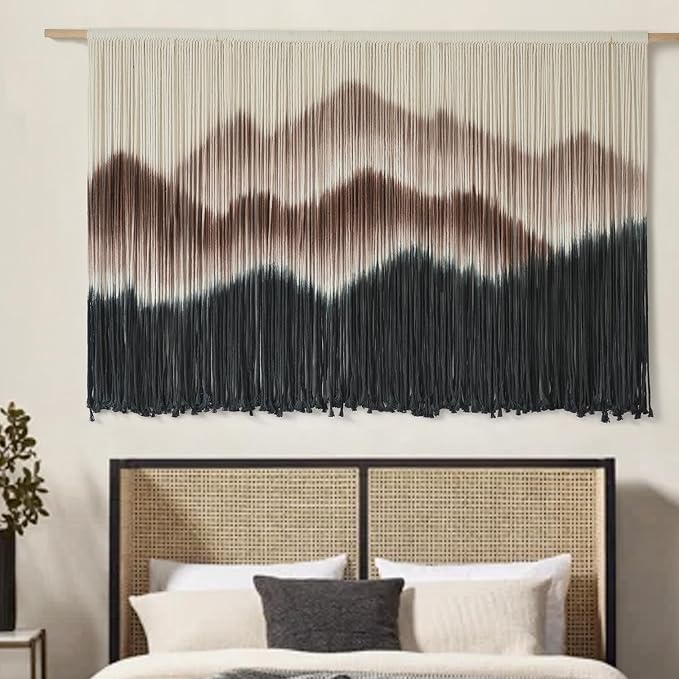 Macrame Wall Hanging Mountain Dip Dyed Brown Fiber Art Wall Decor 57"W*35"L | Modern Home Decor, Boho Style, Interior Design, Office Accent, Dorm Room Decor, Housewarming Gift, Wedding Decoration by IOWER