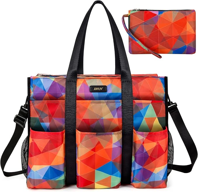 IBFUN Utility Tote Bag with 24 Pockets, Large Teacher Travel Tote for Women | Large Work Tote Bag 2pcs with Zipper for Travel Daily School Teacher Nurse, Large Lightweight Laptop Shoulder Bag Handbag by IBFUN