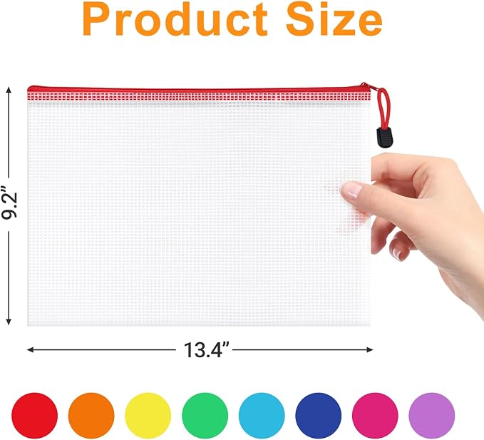 64 Pack A4 Letter Size Mesh Zipper Pouch Bags, 8 Colors | Waterproof, Document Zipper Pouches for Storage, Teacher School, Office, Toys, Puzzle, Home, Travel - Image 2