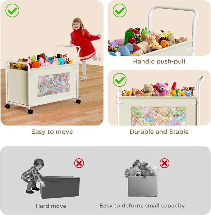 KEEGH Extra Large Toy Box for Kids, Heavy Duty Toy Storage Organizer, Beige | 180 L Capacity, 360° Rotating Wheels, Durable Fabric, Toy Bin for Boys and Girls, Toy Chest for Living Room, Nursery, Bedroom - Image 5