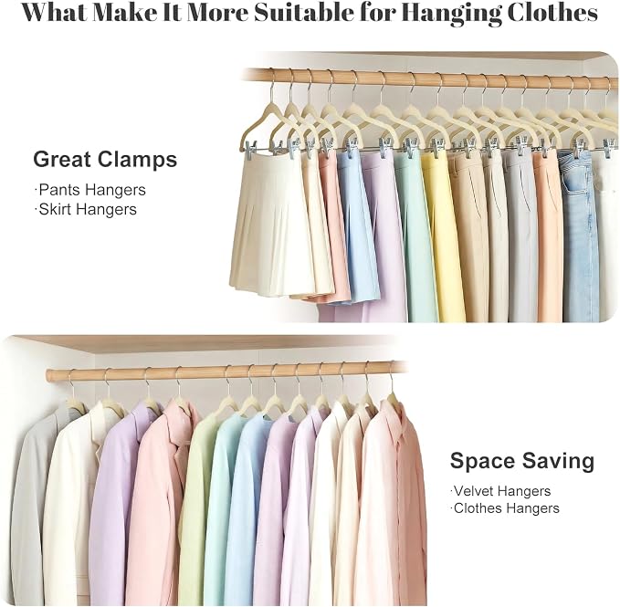 HOUSE DAY Velvet Skirt Hangers 12 Pack, Beige Velvet Pant Hangers | with Adjustable Clips, Space Saving Slim Shorts Hanger, Heavy Duty Non Slip Clip Hanger for Pants, Skirts, Shorts - Image 2
