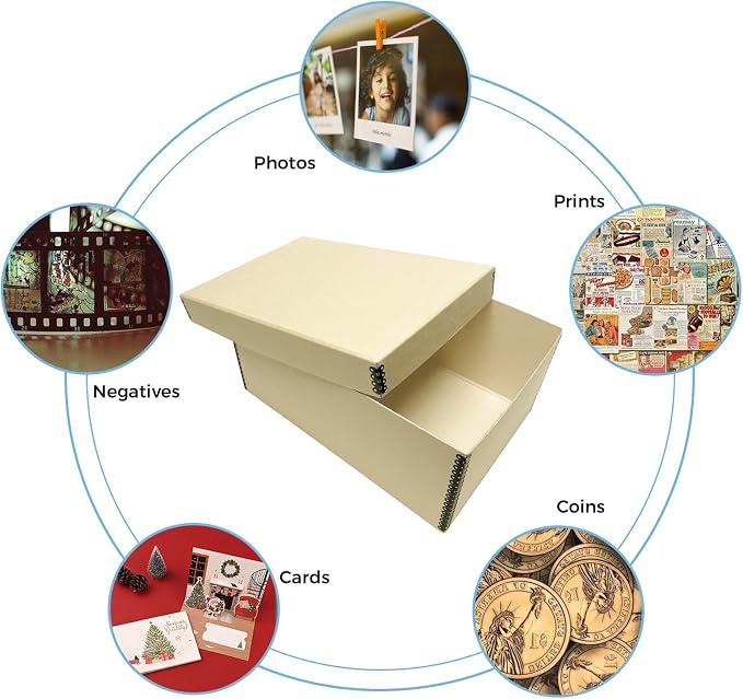 Lineco Archival Photo Card Box, Museum-Quality Storage, 5x8x12 Inch, Tan | Acid-Free with Removable Lid, Metal-Edge Corner, Bulk Storage and Preservation for Negatives, Prints, Films, Photos, Snapshot - Image 6
