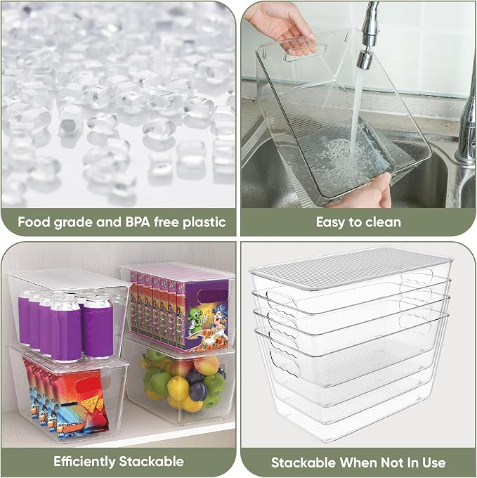 BALEINE Clear Stackable Storage Bins with Lids, Plastic Containers with Handle for Pantry Organizers and Storage, Plastic Bins for Fridge, Kitchen, Bathroom, Cabinet (13x7.4x7, 8PK) - Image 3