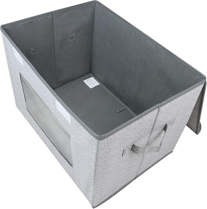 Univivi [4-Pack Fabric Storage Boxes Collapsible Storage Bins with Lids and Handles Cube Organizer Basket for Home, Closet, Bedroom (Gray, 14.4''x10''x8.3'') | Closet Storage Bins with Handles & Window, Collapsible Closet Organizers and Storage Cubes f... - Image 4