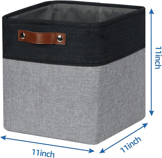 Temary Storage Baskets Fabric Storage Cubes 4 Pack Basket for Organizing, Collapsible Cloth Baskets with Handles for Shelves, Closet (Black&Gray) - Image 2