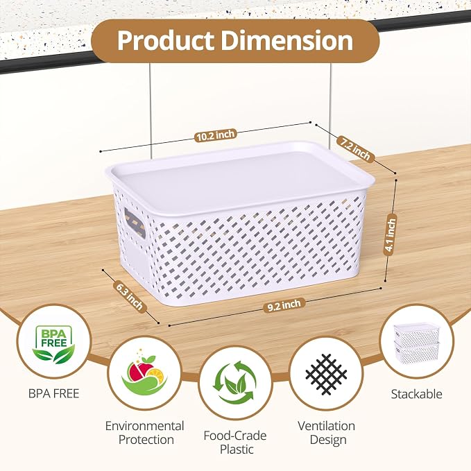 Plastic Storage Bins with Lid, Stackable Small Box Basket for Organizing and Containers for Shelves Drawers Desktop Closet Playroom Pantry Classroom Office Home, 8-pack 10.2"x7.2"x4.1" Lavender - Image 2
