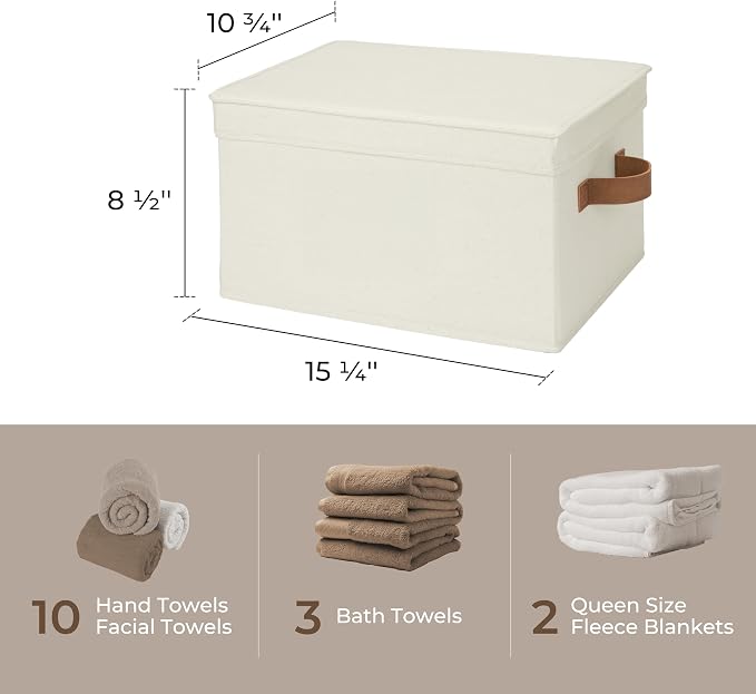 StorageWorks Closet Storage Bins, Fabric Storage Bins with Lids | Lidded Dust-proof, Easy Pull Handles, Foldable, Stackable, Ideal for Clothes Blanket Towel, Large, Ivory, 3-Pack - Image 5