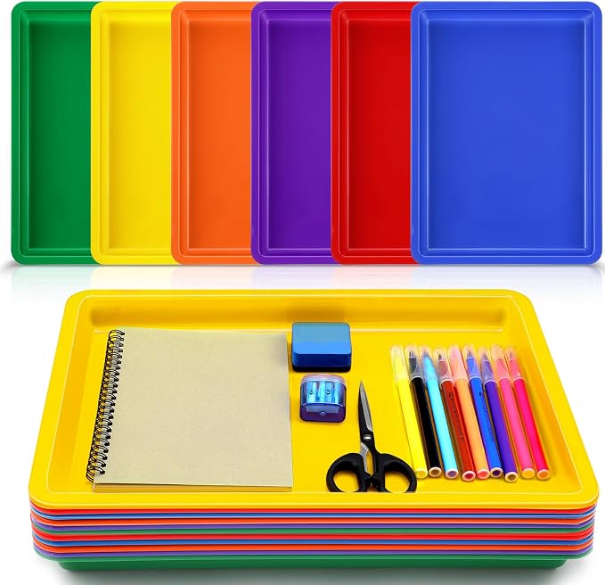 12 Pack Large Plastic Art Trays for Classroom, 16x12x1 Inch,Rainbow | Plastic Paint Trays for Kids Craft Activity Sensory Play Stackable Organizer for Preschool Art Projects Jewelry Beads Sorting by Mifoci