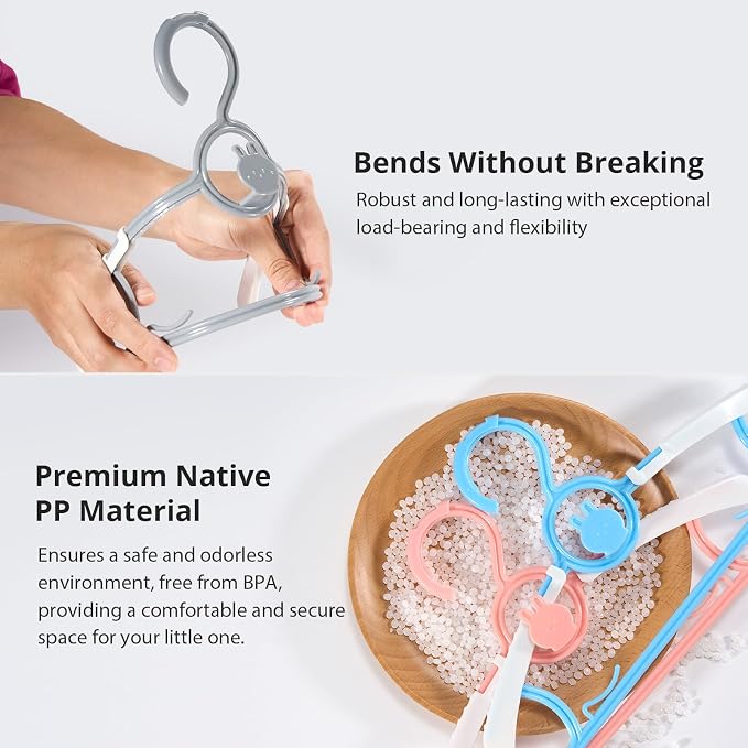 60PCS Baby Hangers, Extendable & Stackable Kid Clothes Hangers, Mix-Colors 11~14Inch for Baby Toddler Children Kids Teen, Non-Slip Plastic - Image 5