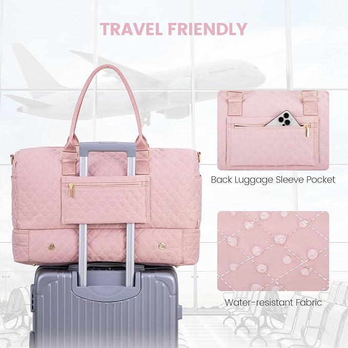 LOVEVOOK Travel Duffle Bag for Women, Weekender Overnight Bag with Shoe Compartment, Carry on Bag with Toiletry Bag, Gym Duffel Bag with Wet Pocket, Hospital Bags for Labor and Delivery 3 Pcs Set - Image 5