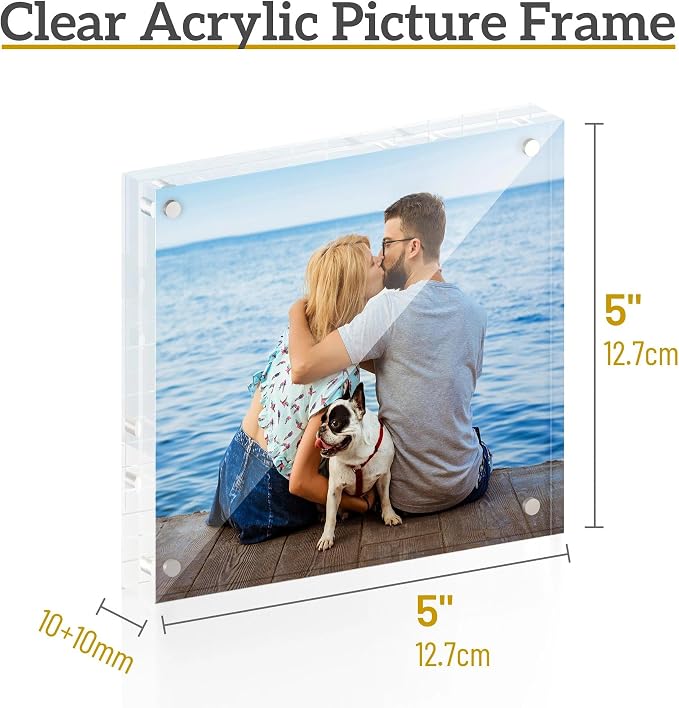 ATZYmolin 3 Pack 5x5 Acrylic Picture Frame, Magnetic Double Sided | 20mm Thick Frameless Clear Transparent Photo Frame, Self Standing for Desktop Tabletop, with Microfiber Cloth - Image 2
