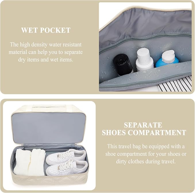 Weekender Bags for Women, Travel Duffel Bag with Shoes Compartment | Overnight Bag with Toiletry Bag, Carry on Personal Item Bag for Travel Business Trips Sport Hospital,Quilted Travel Bag Set - Image 5