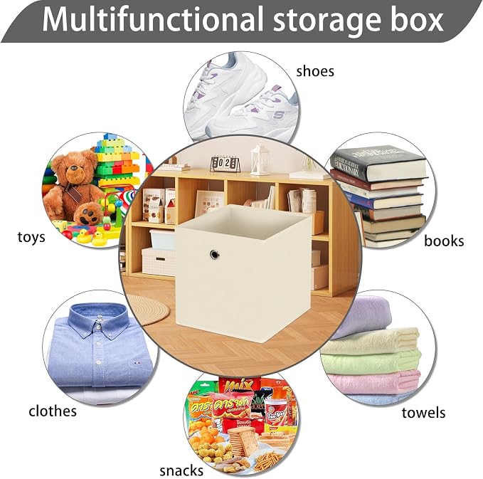 13x13x13 storage cube bins,collapsible fabric storage cubes Decorative storage basket,13 inch Record cube storage box for shelves,shelf,drawer,bathroom organizer,Set of 3 (Creamy-White） - Image 3