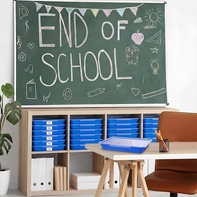12 Pcs Classroom Paper Storage Bins with Clear Latching Lid, Label Stackable Letter Size Flat Tray Container for Teacher Back to School Supplies Home Office Desk Arts Crafts (Blue,13x10in) - Image 4