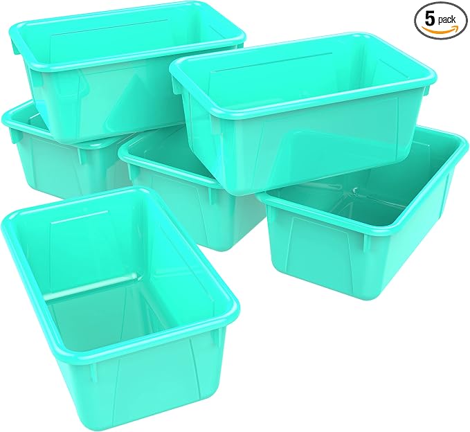 Storex Small Cubby Bins – Plastic Storage Containers for Classroom, 12.2 x 7.8 x 5.1 inches, Class Teal, 5-Pack (62420A05C) by Storex