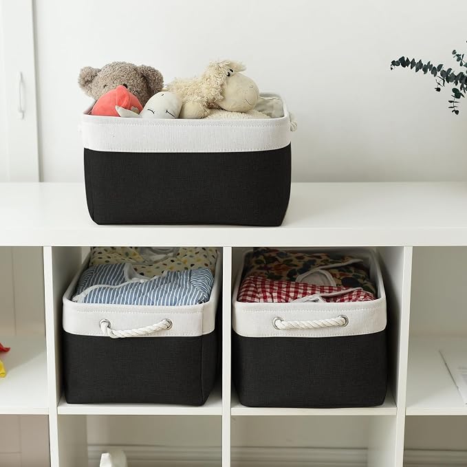 Storage Bins for Shelves - 1 Pack 15.7x11.8x8.3 inch Canvas Storage Basket for Organizing Cubes Gift Dog Cloth Toy (White & Black) - Image 4