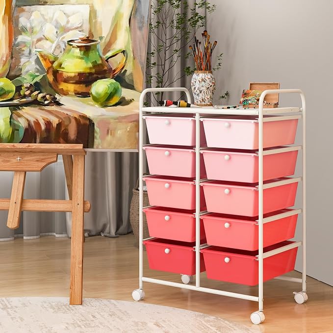 RELAX4LIFE Rolling Storage Cart with 10 Drawers - Craft Storage Cart with Lockable Wheels,Utility Cart, Art Cart Organizer for Crafting Storage, Studio, Office, Home, School Rolling Drawer Cart - Image 2
