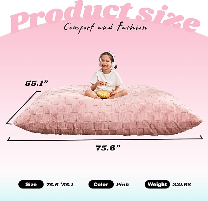 Hobestluk Adult Bean Bag Chair 3 in 1 Convertible Large Bean Bag Sofa | Plaid Pink,Machine Washable,Removable Cover,Easy Convert And Install, Oversied Floor Bed,For Livingroom Bedroom - Image 3