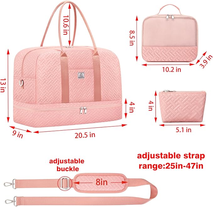 Weekender Bag for Women, Large Overnight Bag Canvas Travel Duffel Bag Carry On Tote with Shoe Compartment 21" 3Pcs Set - Image 4
