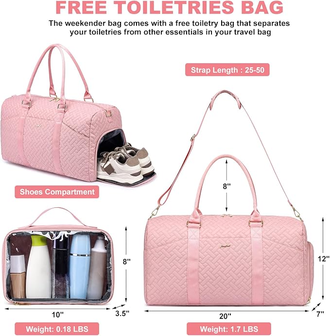 Women Weekender Travel Duffle Bag: Travel Duffel Overnight Bags with Shoe Compartment Large Carry on Tote with Toiletry Bag Weekend Traveling Yoga Gym Hospital Bag for Women with Wet Pocket Pink - Image 4