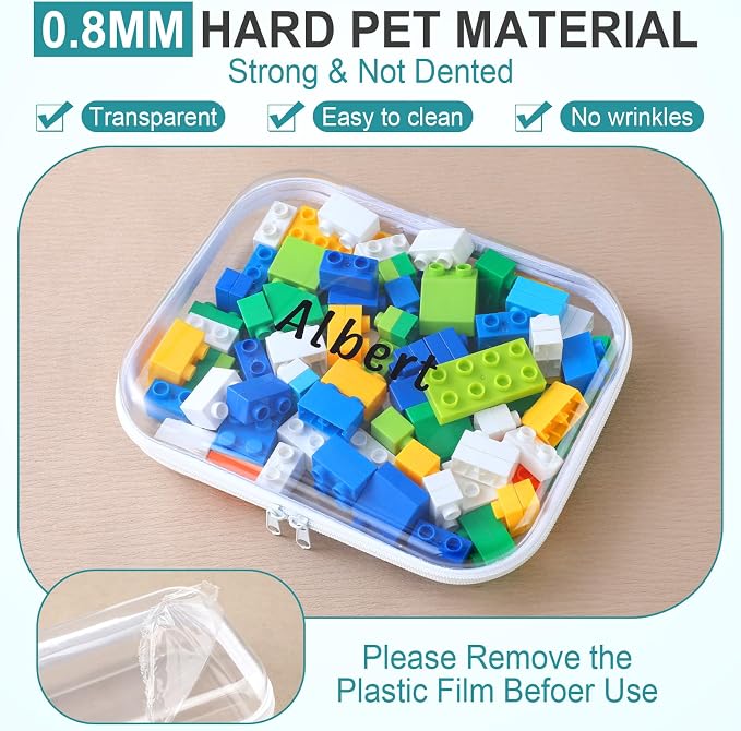 12 Pcs Clear Hard Zipper Case Back to School,3 Sizes | Plastic Zipper Pouch with 5 Sheets Alphabet Stickers Toy Storage Organizer Makeup Case for Travel Building Blocks Puzzles - Image 4
