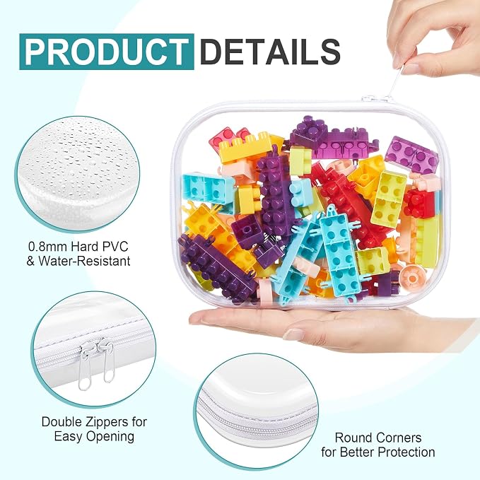 20 Pcs Clear Hard Zipper Case Bulk Hard Shell Plastic Pouch Transparent Double Zippers Toy Storage Organizer Bins for Building Blocks, Puzzles, Cosmetics(7.87 x 5.9 x 2 Inch) - Image 3