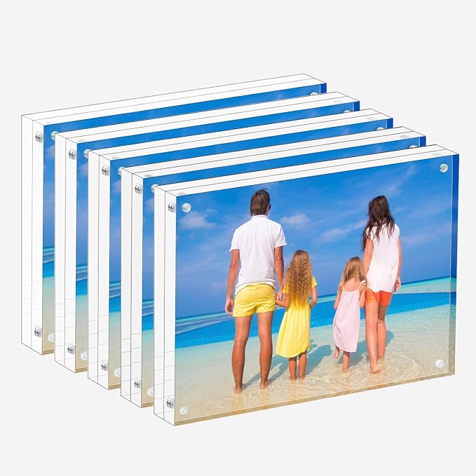 Meetu Acrylic Picture Frame 8x10,Clear Freestanding Double Sided 24mm Thickness Frameless Magnetic Photo Frames Desktop Display with Gift Box Package (5 Pack) by Meetu