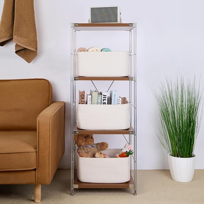 MiniArk Large Storage Baskets for Shelves, 17 x 13 x 7.5” Closet Organizers Bins for Clothes Blanket Towels, Baby Nursery, Toy Baskets Box, Woven Rope Baskets, 3 Packs Off White - Image 4