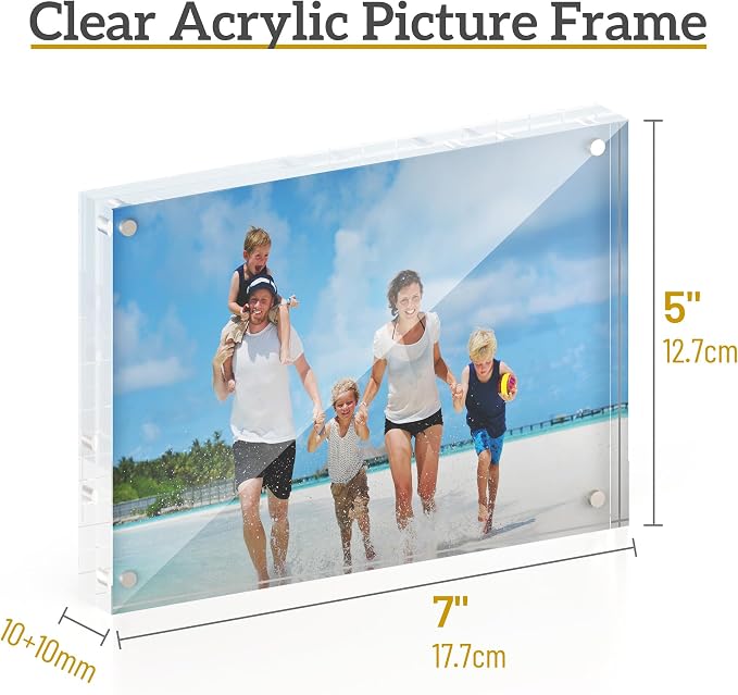 ATZYmolin 3 Pack 5x7 Acrylic Picture Frame, Magnetic Double Sided | 20mm Thick Frameless Clear Transparent Photo Frame, Self Standing for Desktop Tabletop, with Microfiber Cloth - Image 3
