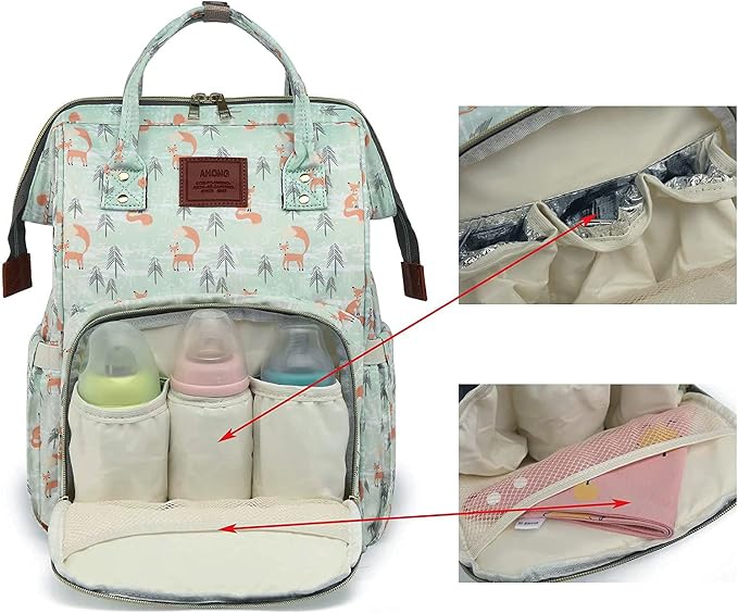 Large Capacity Baby Diaper Bag Backpack Waterproof Travel Nappy Diaper Bags Cute for Girls Boys (Fox) - Image 3