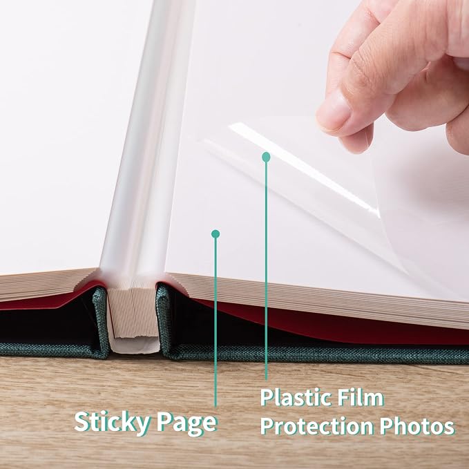Large Photo Album Self Adhesive Scrapbook Album for 4x6 6x8 8x10 Pictures 12.6"x11" Inch 40 Pages Linen Cover Magnetic Photo Album with A Metallic Pen and DIY Sticker(Dark Green) - Image 4