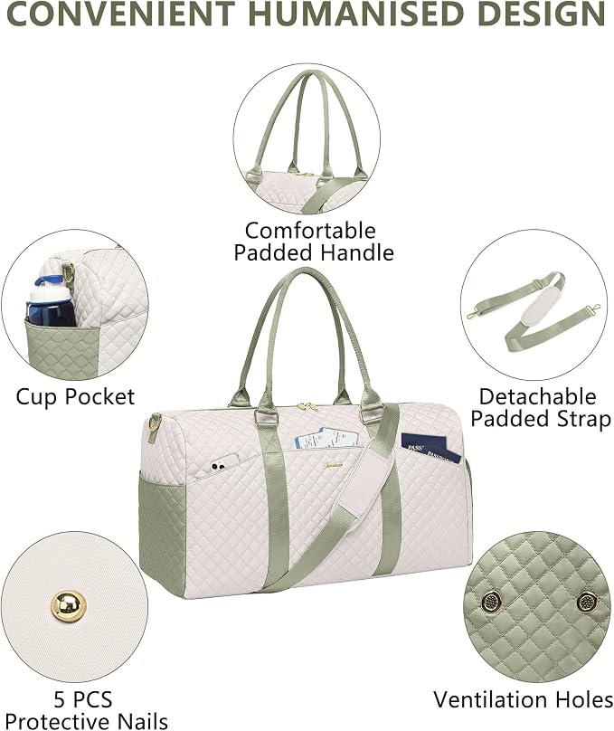 Women Weekender Travel Duffle Bag: Travel Duffel Overnight Bags with Shoe Compartment Large Carry on Tote with Toiletry Bag Weekend Traveling Yoga Gym Hospital Bag for Women with Wet Pocket - Image 4