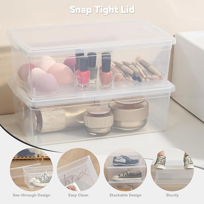 novelinks 8 Pack 6QT Plastic Storage Bins with Lids, Shoe Boxes (Clear) | Clear Shoe Storage Boxes, Shoe Boxes Clear Plastic Stackable, Shoe Bins, Shoe Containers, Craft Organizers and Storage - Image 5