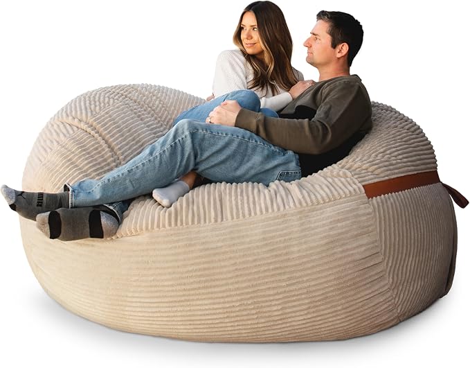 Big Joe Fuf 7Ft Giant Foam Bean Bag Chair, Oversized Couch with Removable Cover for Kids, Teens, Adults, Vanilla Latte Corded Plush, 7 Foot | Premium Shredded Foam Filled, Corded Plush, Adult-Sized Comfortable Seating, Supports Up to 300 lbs by BigJoe