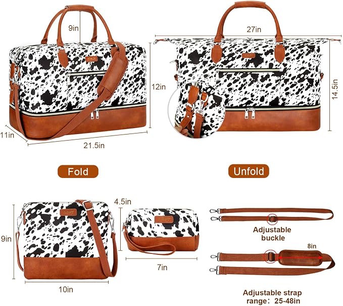 ITIEZY Weekender Bag for Women 21.5" Travel Duffel Large Carry On Bag 3PCS | Nylon Duffel Bag with Waterproof Shoe Compartment, Crossbody Bag and Toiletry Bag, Travel Weekend Hospital Overnight Gym Bag - Image 7