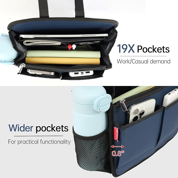 Large Premium Wider Rugged Backpack Organizer Insert for Men Women Work Travel -19 Pockets, Padded Nylon-Navy - Image 3